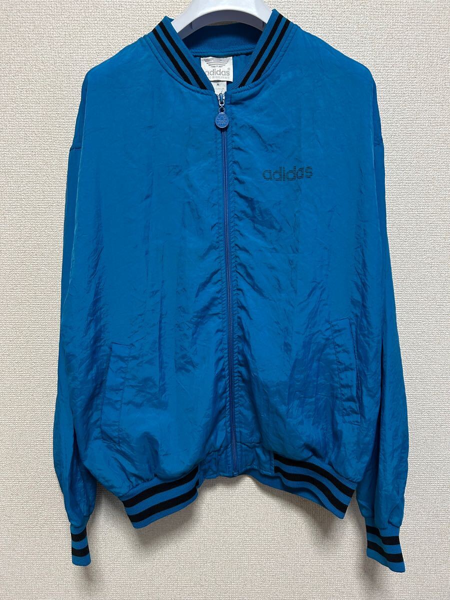 80's 90's adidas アディダス ナイロンジャケット ジップアップジャケット 銀タグ トレフォイルロゴ M 青 ブルー /ヨーロッパヴィンテージ 拍卖