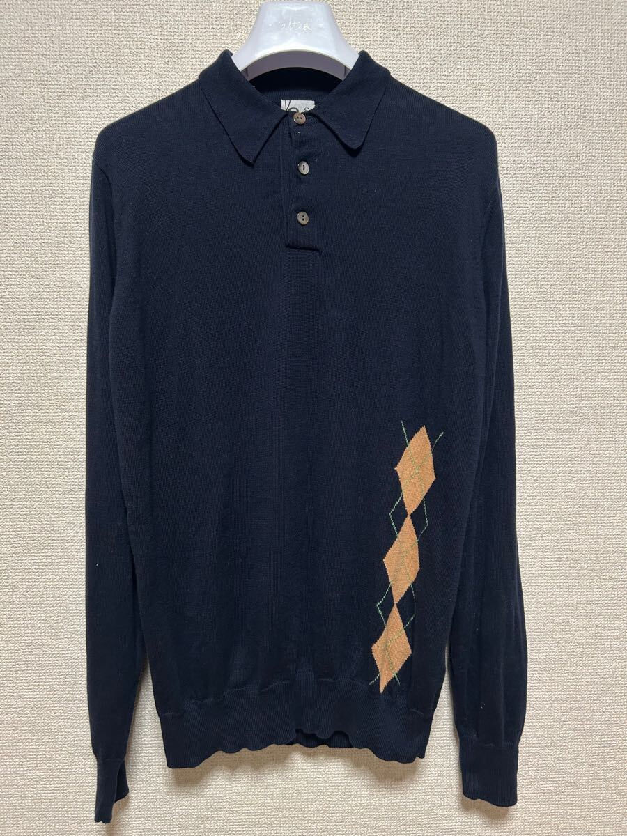 シルクコットン ニットポロシャツ 長袖ポロシャツ アーガイル 3 メンズ/asgq PLANET ENTERPRISE ネイビー 拍卖