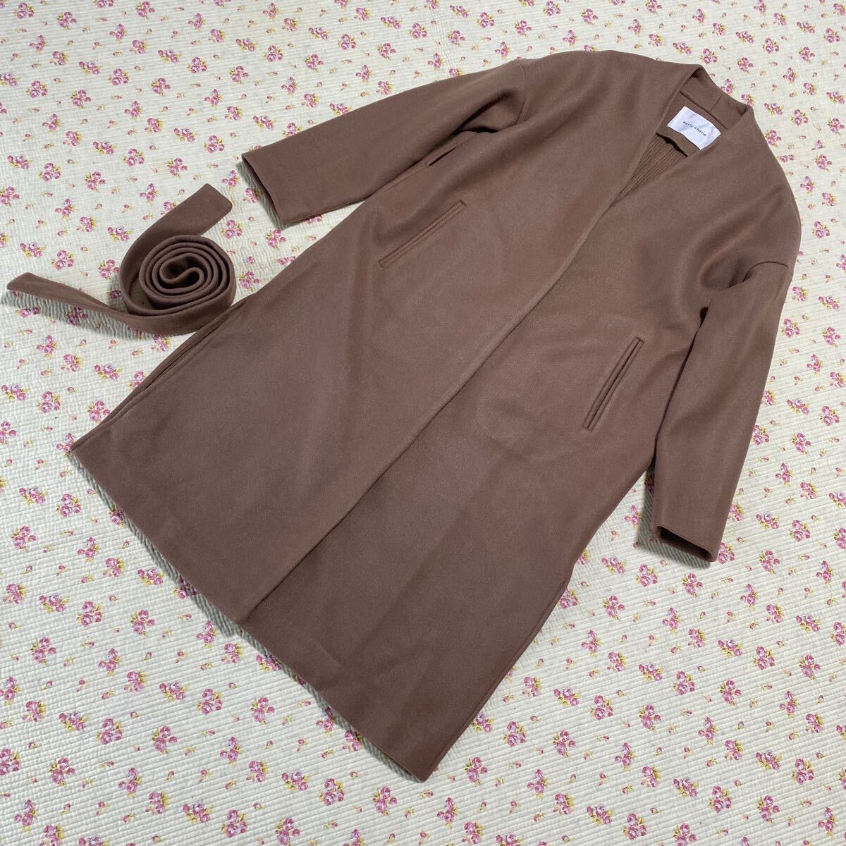 ケティシェリー Vカラーコート ノーカラーコート ロングコート ブラウン DMW拍卖