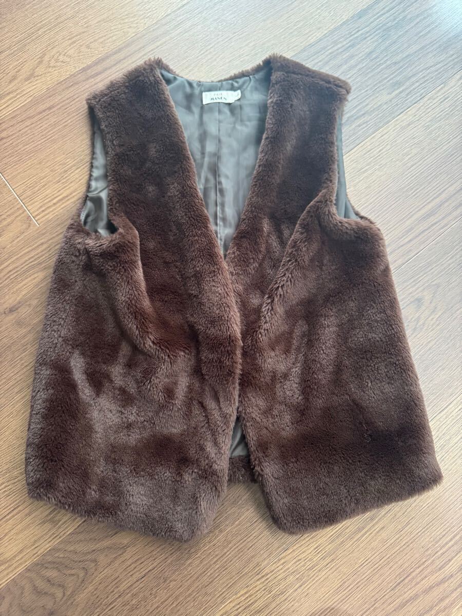 フェイクファー ベスト130140サイズ双子②ジレ ブラウン拍卖