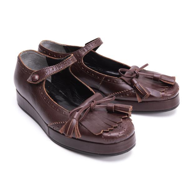 トリココムデギャルソンtricot COMME des GARCONS タッセル厚底ストラップレザーシューズ 茶23拍卖