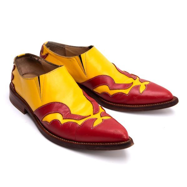コムデギャルソンCOMME des GARCONS ウエスタンデザインスリッポンレザーシューズ 黄赤23.5拍卖