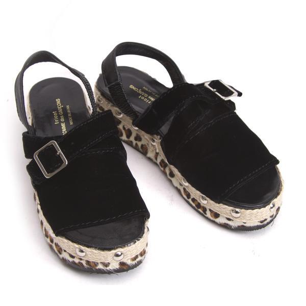 トリコ コムデギャルソンtricot COMME des GARCONS ハラコソールベロアストラップサンダル 黒他22.5拍卖