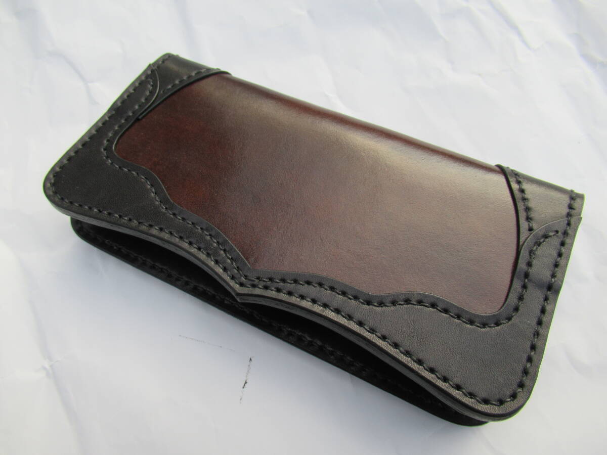 栃木レザー製、サドルレザー 黒&コードパンカラー ロングタイプウォレット ベーシックタイプ ハーレー アメリカン バイク 普段使い拍卖