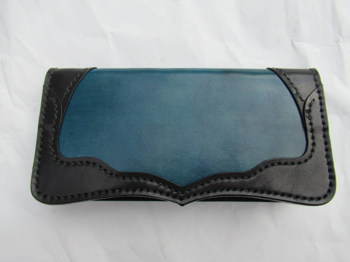 栃木レザー製 サドルレザー青 ロングタイプウォレット ベーシックタイプ ハーレー アメリカン バイク 普段使い拍卖