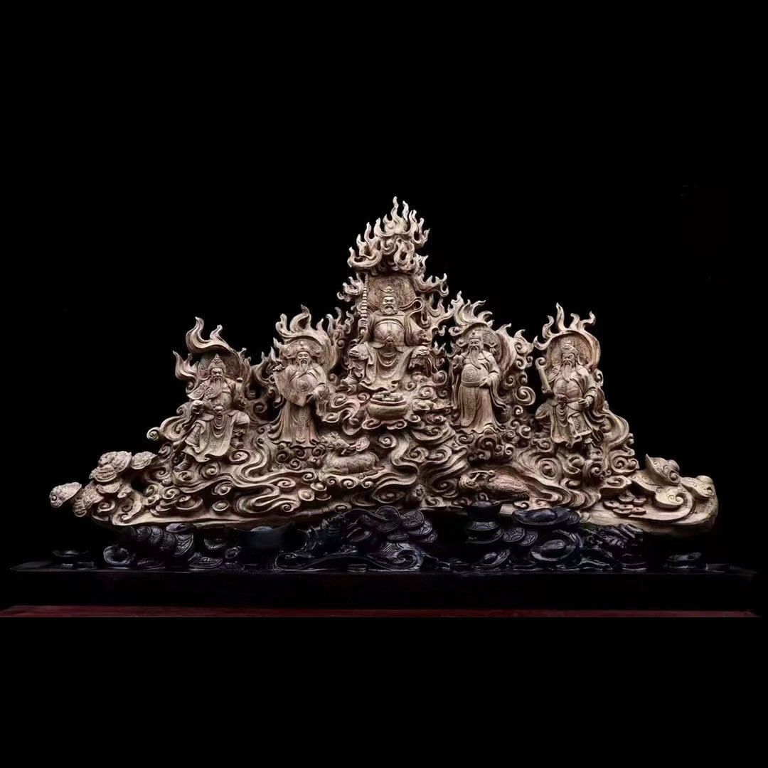 【天然沈香木彫】 五路財神 道教美術 仏像 道教工芸品 沈香 木彫り インドネシア産沈香木 コレクション 職人手作り 美術品 横幅:134CM拍卖