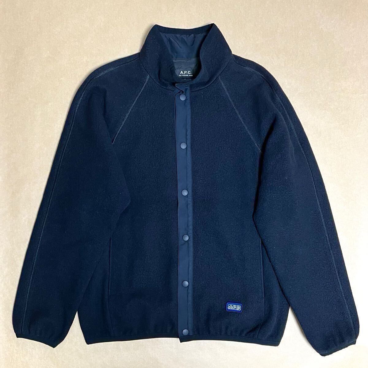 美品 定価52,800円 A.P.C. Yama BLOUSON フリース ジャケット ダークネイビー S ウール混 FLEECE ブルゾン ロゴ APC アーペーセー @b156拍卖