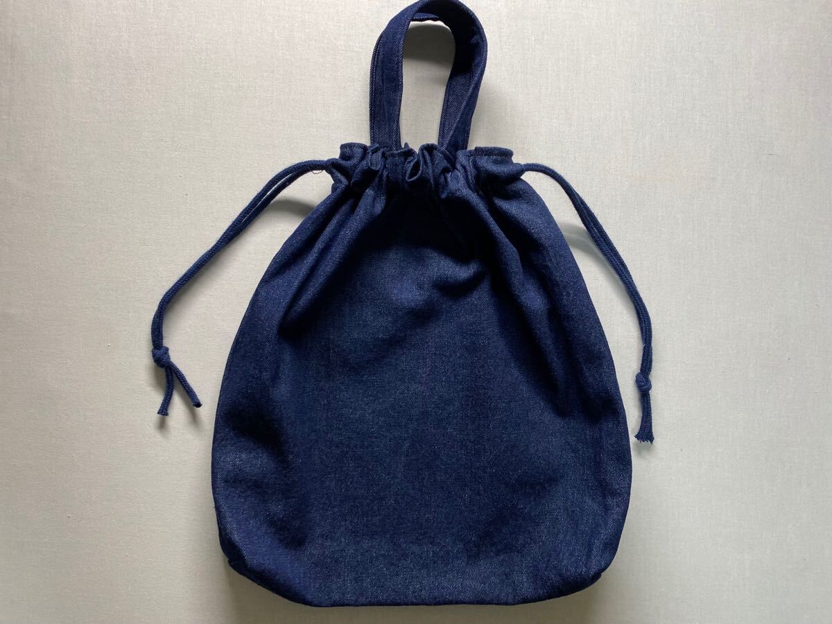 ハンドメイド 体操服入れ【紺デニム・無地】持ち手つき 拍卖
