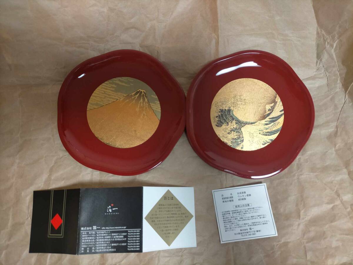 非売品 JA 金沢 箔一 皿 合成漆器 ウレタン ABS 葛飾北斎 富士 神奈川沖浪裏 波 Mount Fuji The Great Wave Hokusai Katsushika dish plate拍卖