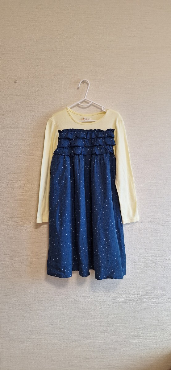 送料無料 ビケットクラブ ワンピース イエロー ドット フリル 130cm キムラタン拍卖