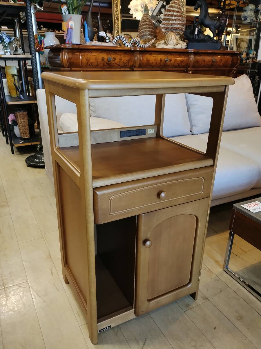 ■カリモク■電話台 約45×80×38㎝ 飾り台/棚 収納 サイドテーブル 昭和レトロ karimoku★近郊自社配送★引取り歓迎拍卖