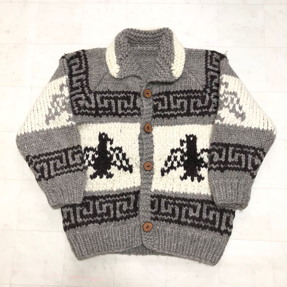 【人気】USED カウチンセーター サンダーバード ニットジャケット 男女兼用 古着 ローゲージ H-284拍卖