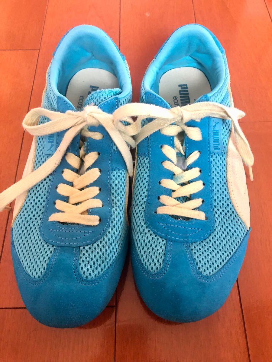PUMAプーマランニングシューズスニーカー水色白コンビ24.5cmレディース♪(YU)拍卖