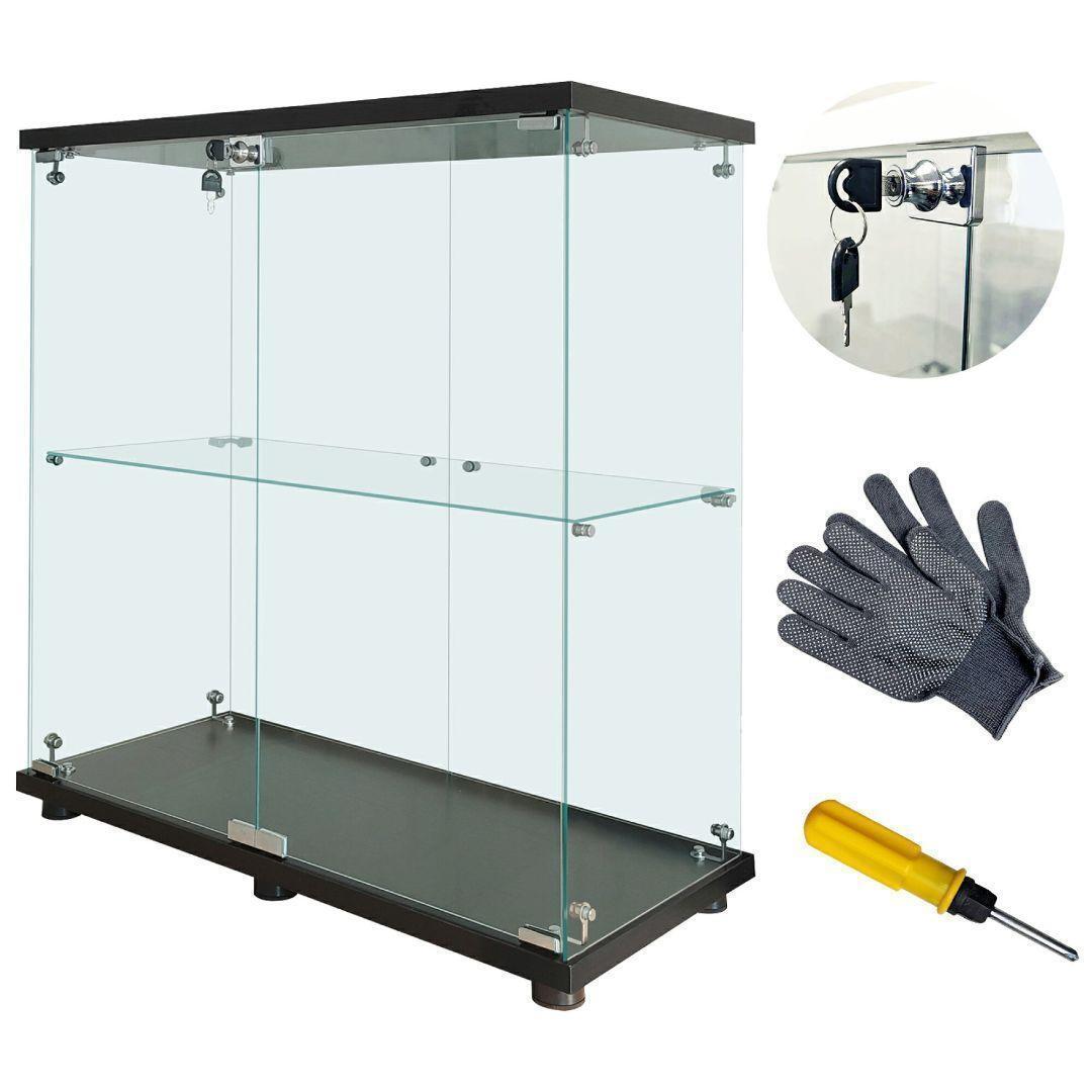 ガラスケース 2段両扉タイプ(鍵付き)1998 幅80.7×奥行き36.5×高さ86cm コレクションケース フィギュア 棚 大型(ブラック)拍卖