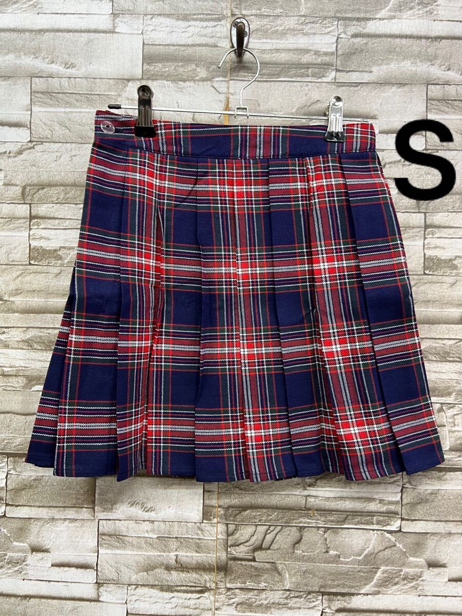 S レッド ネイビー チェック柄 スカート プリーツスカート 制服 レディース コスプレ 高校 なりきり 拍卖