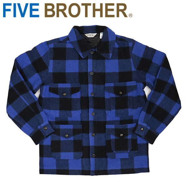 FIVE BROTHER(ファイブブラザー) 1516101A ウール マッキーノジャケット ブルーxブラックM拍卖