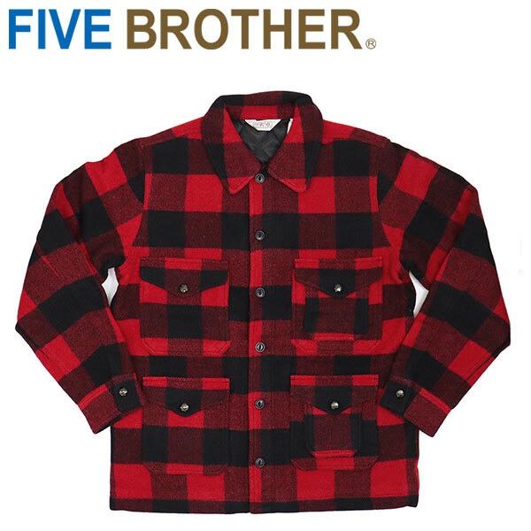 FIVE BROTHER(ファイブブラザー) 1516101A ウール マッキーノジャケット レッドxブラックM拍卖
