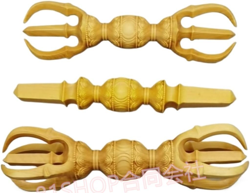 「81SHOP」 密教法具 仏具 独鈷杵 三鈷杵 五鈷杵 大々型 長さ25cm 桧木 3点セット拍卖