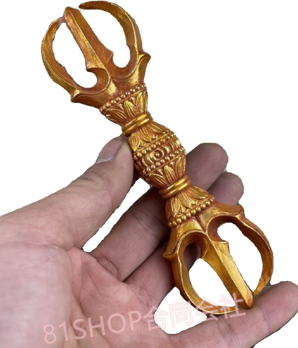 「81SHOP」 密教法具 三鈷杵 金剛杵 お守り 御守 金剛杵 仏具 法具金属製 お守り 御守 魔除け 弘法大師 空海 三鈷杵(大)長さ15.3cm拍卖