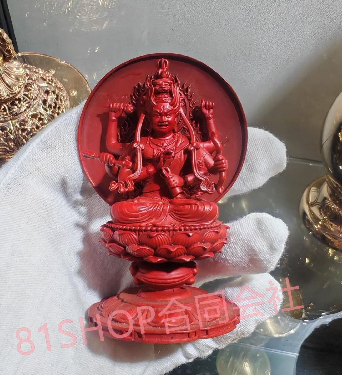 「81SHOP」 仏像 愛染明王 座像 小仏 赤 真鍮 総高8cm拍卖