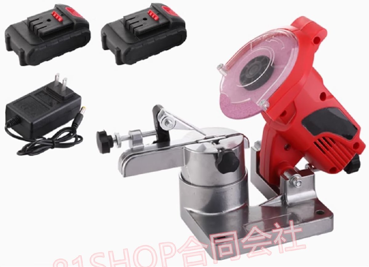 「81SHOP」チェンソー目立て充電式チェンソー目立機研削工具 3.2mm 0-35°角度調整可能回転速度 5800r/min電池2つ付き交換ディスク2枚付き拍卖