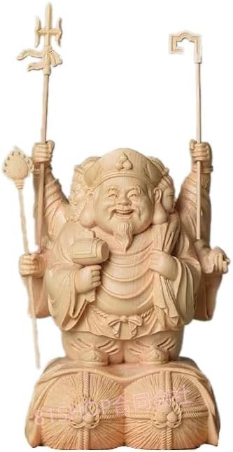 「81SHOP」仏像 大黒天 立像 七福神 大黒様 置物 木彫仏像 木彫り 木製高台付 内部収納 高11cm拍卖