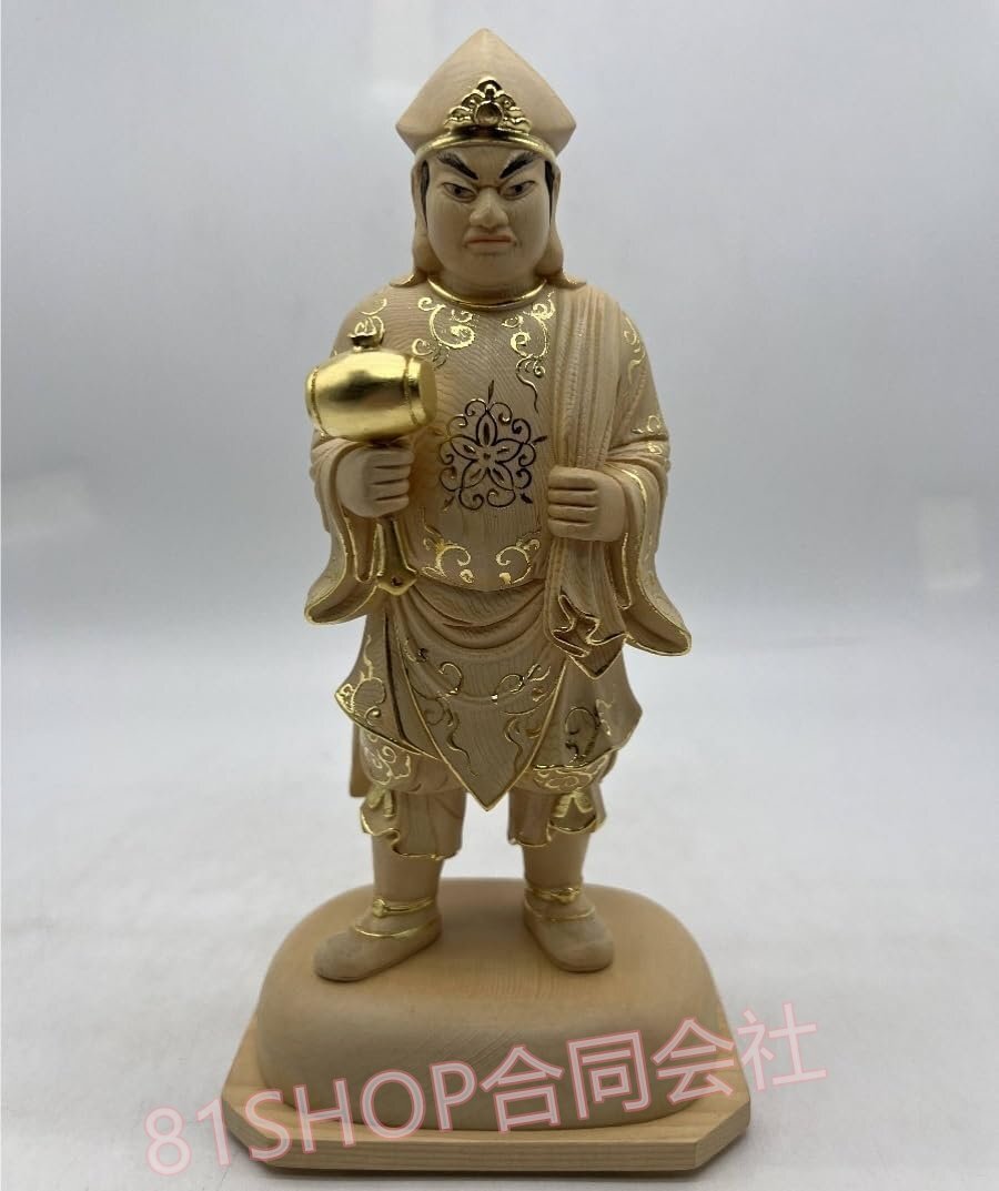「81SHOP」 仏像 大黒天 立像 寶海大黒天 桧木 七福神 大黒様 置物 木彫仏像 木彫り 木製 (Color : A, Size : 12cm)拍卖