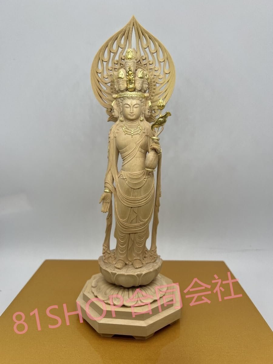 「81SHOP」仏像 十一面観音菩薩 立像 桧木 六観音 観音像 観音菩薩 木彫仏像 木彫り 木製総高25cm拍卖