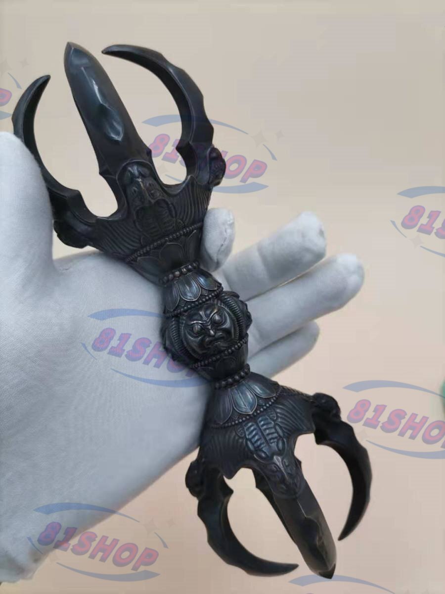 「81SHOP」密教法具 寺院用仏具 真言宗 鬼面型 五鈷杵 青銅製磨き仕上げ 23cm拍卖