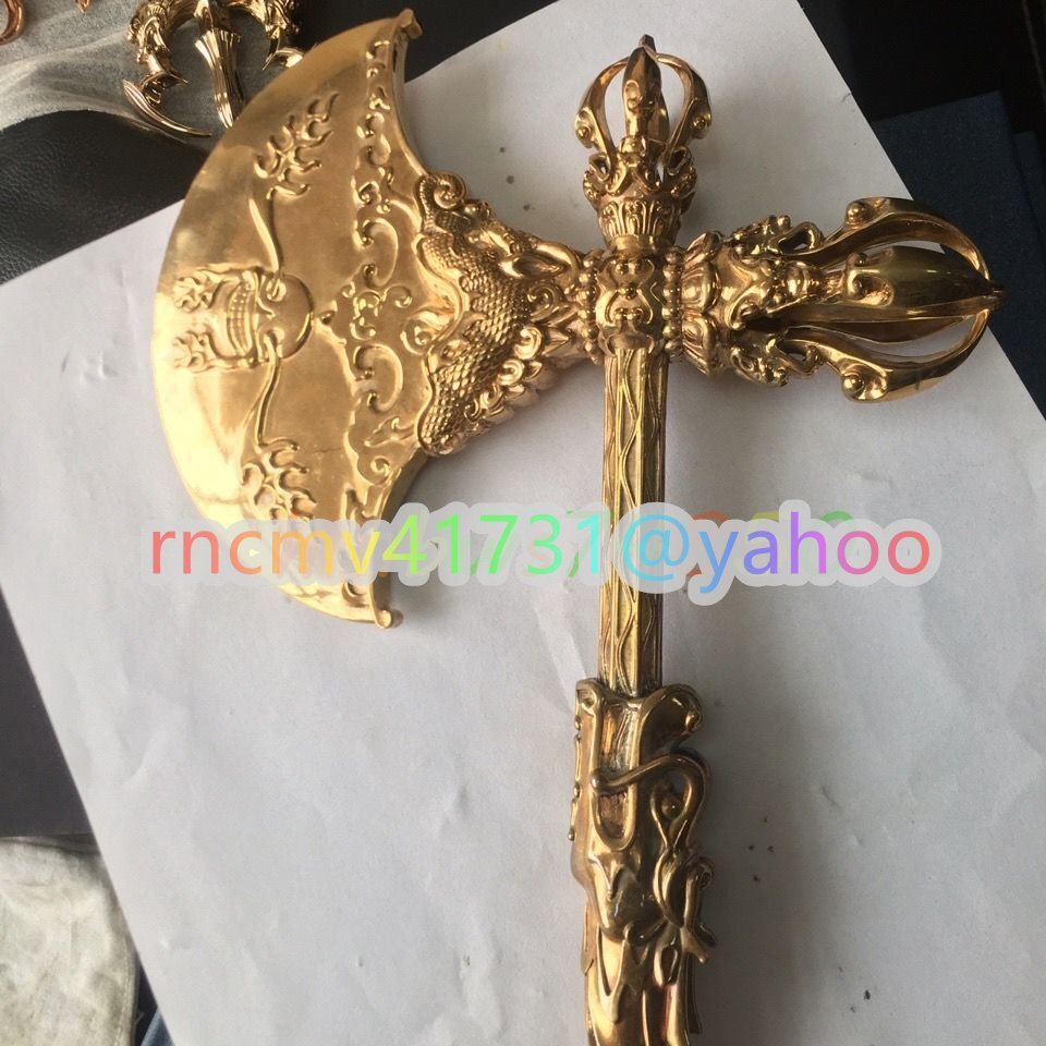 「81SHOP」密教法具★ 極上品 鉞斧 寺院仏具 銅製 磨き仕上げ 長さ33cm拍卖