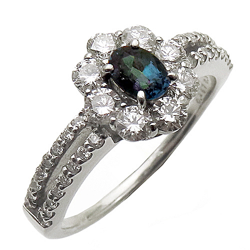 アレキサンドライトリング 0.28ct D0.60ct プラチナ 明瞭な変色 青緑から赤紫に激変 瑞浪鉱物展示館 5659拍卖