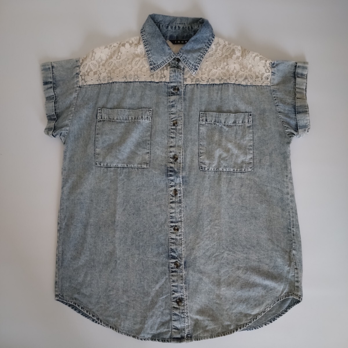 INGNI★レース切り替えデニムシャツ拍卖