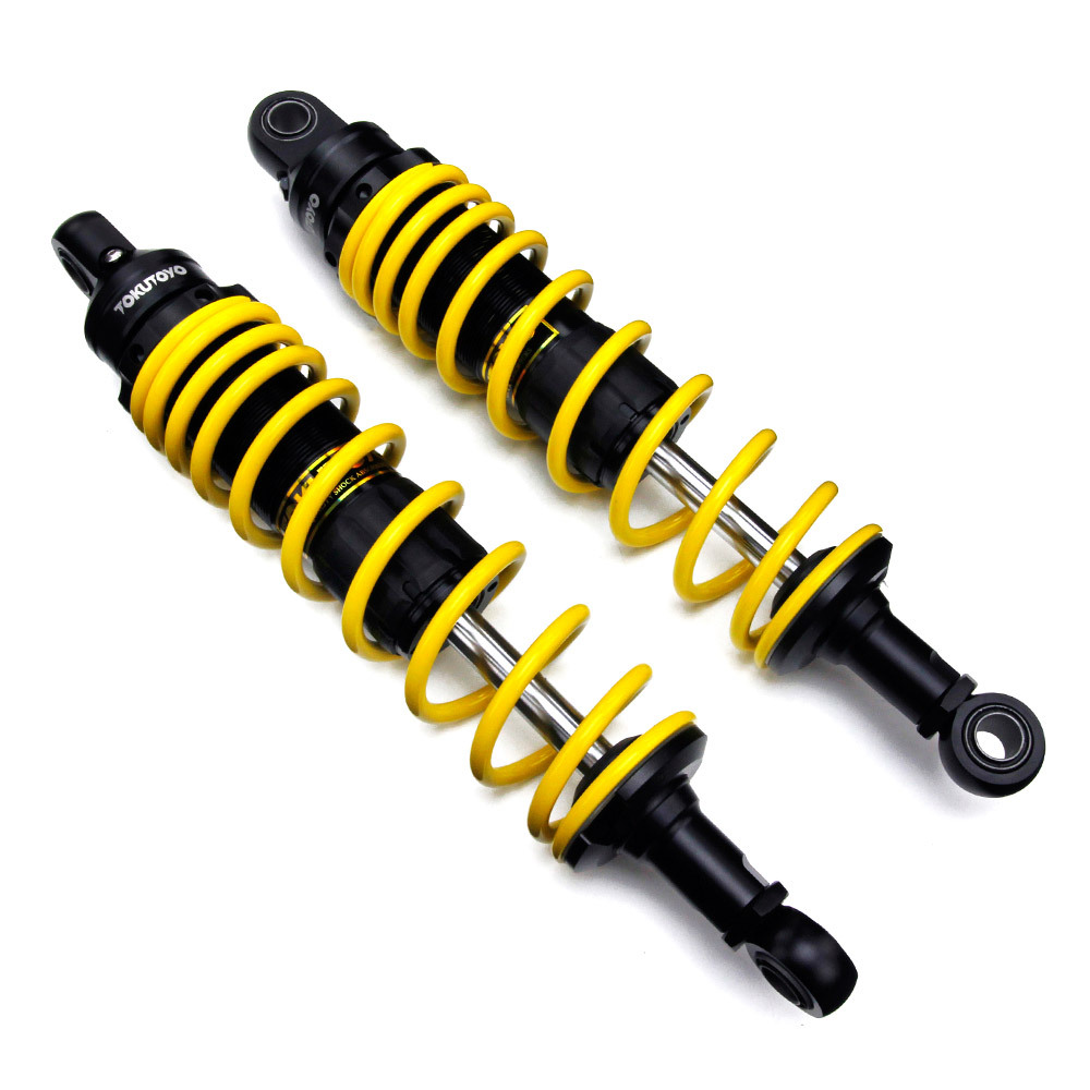 【新製品】ガス ショック 340mm 汎用 バイク 電動バイク用 リアサスペンション 無段階調整スプリングプリロード リヤサス ブラック 黄@@@拍卖