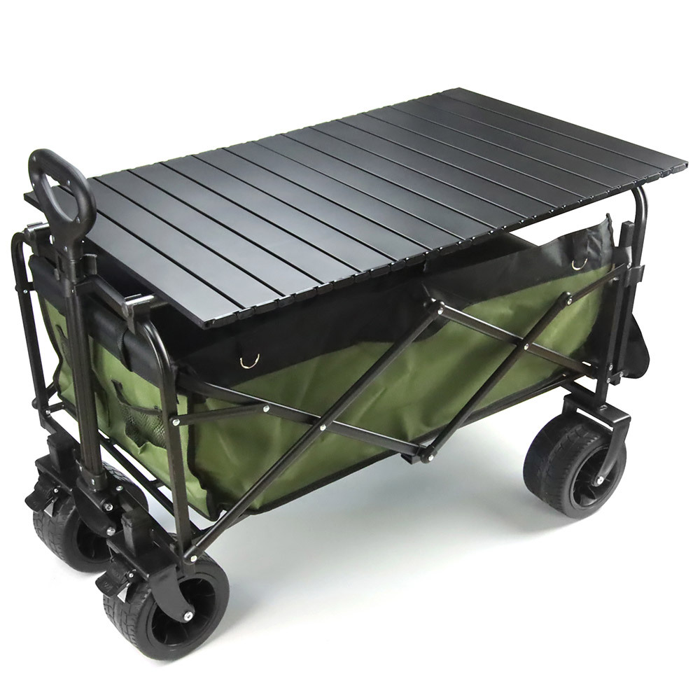 テーブル付き キャリーワゴン2WAY 大容量 後部展開可 キャリーワゴン ブレーキ機能付き 長物対応 折り畳み式 ワンタッチ収束 アウトドア等@拍卖