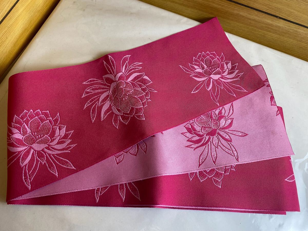 美品! 浴衣帯 340cm 化繊 ピンク 花柄拍卖