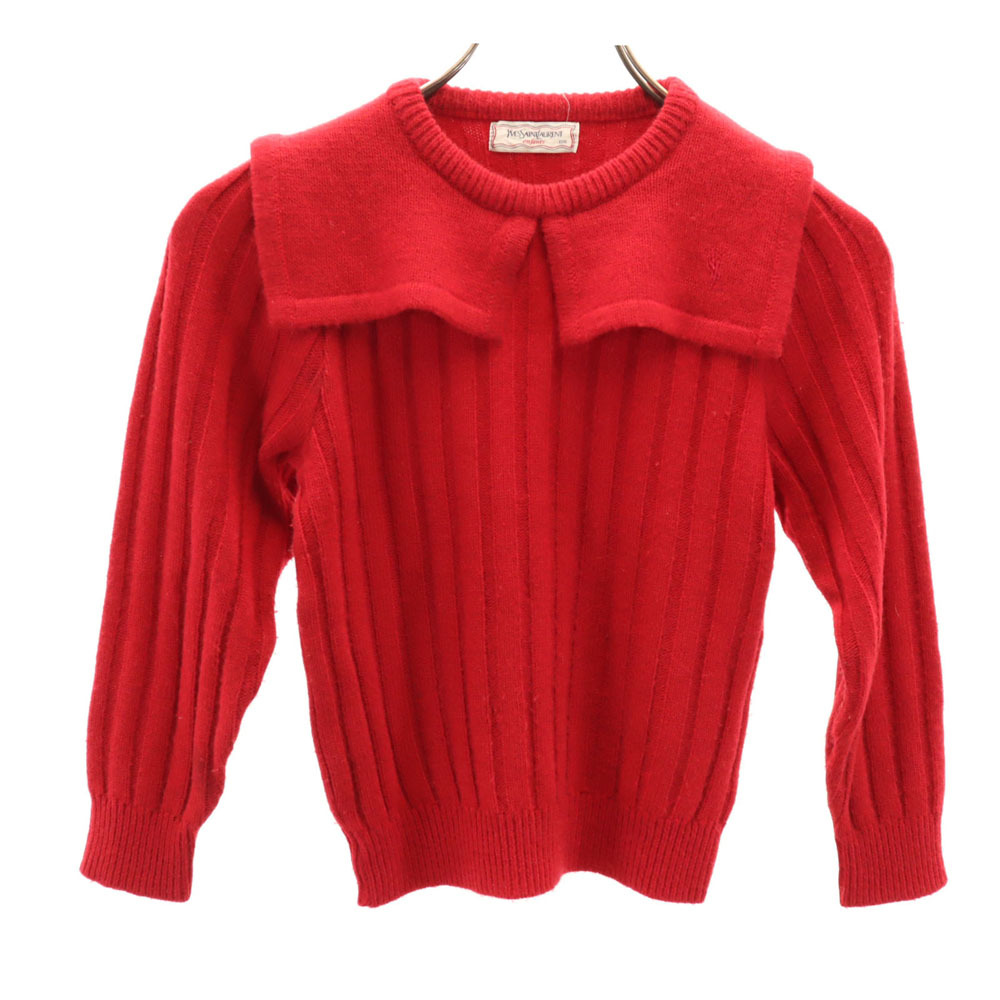 イヴサンローラン 90s オールド 長袖 セーラーカラー ニット 120 レッド YVES SAINT LAURENT セーター キッズ拍卖