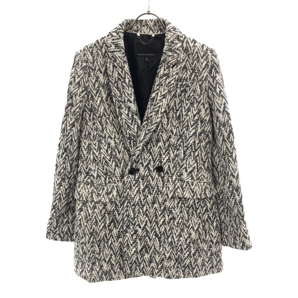 バナナリパブリック 幾何学柄 コート XS ホワイト×ブラック Banana Republic レディース拍卖