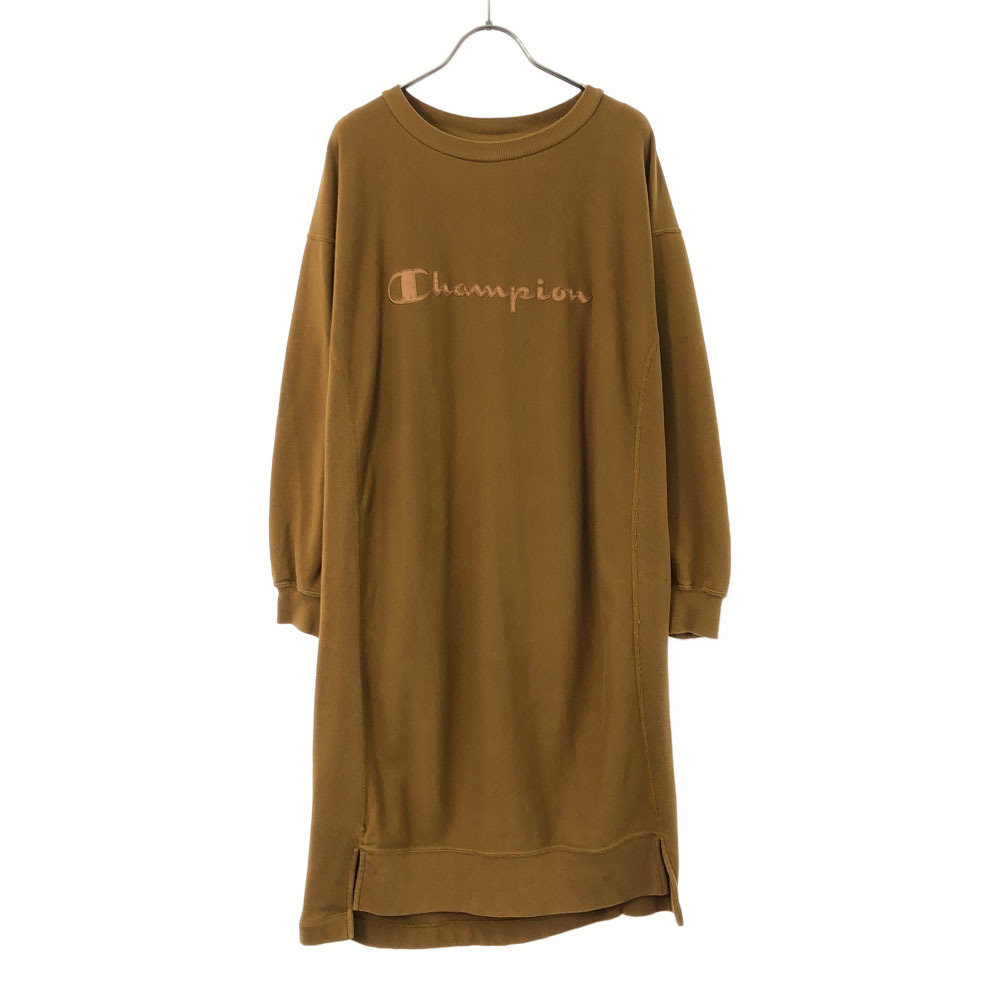チャンピオン リバースウィーブ ロゴ刺繍 長袖 スウェット ワンピース L ブラウン Champion REVERSE WEAVE トレーナー レディース拍卖