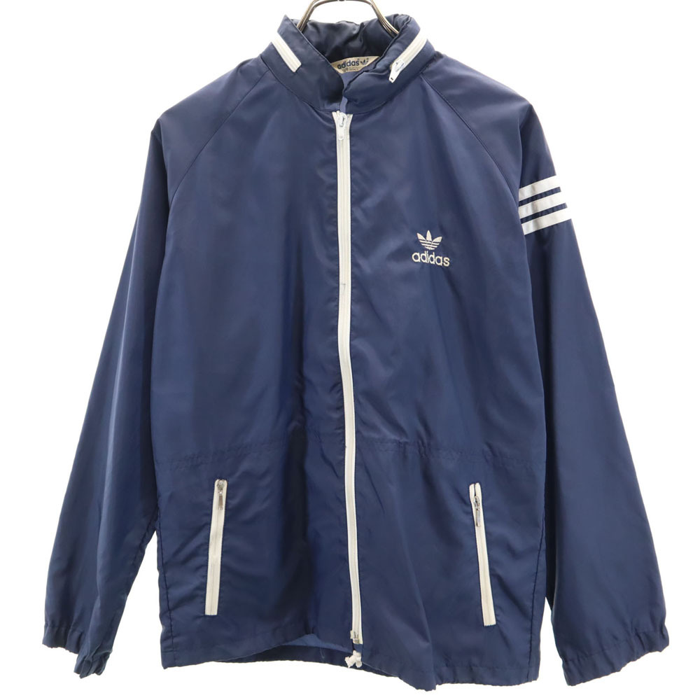 アディダス 70s 80s ヴィンテージ デサント製 トレフォイルロゴ ナイロンジャケット M ネイビー adidas フード有り メンズ拍卖