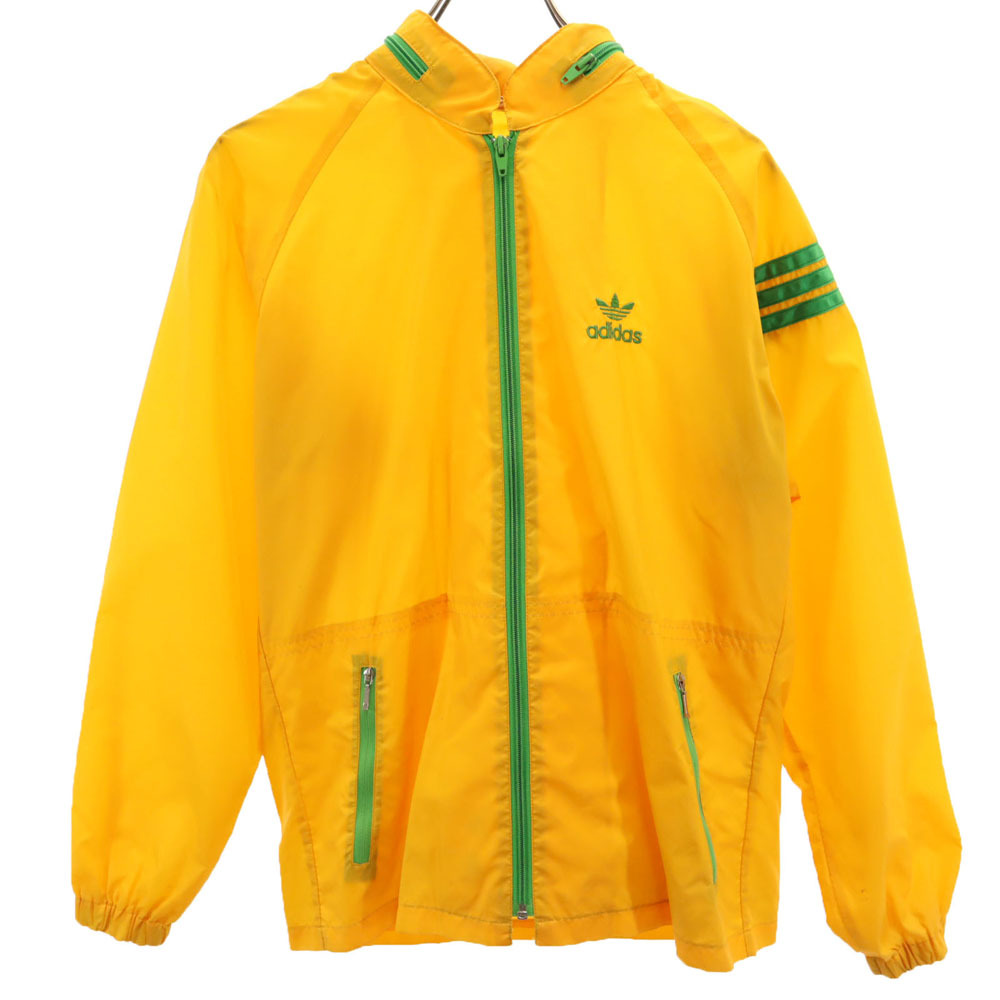 アディダス 70s ヴィンテージ デサント製 トレフォイルロゴ ナイロンジャケット M イエロー adidas フード有り メンズ拍卖