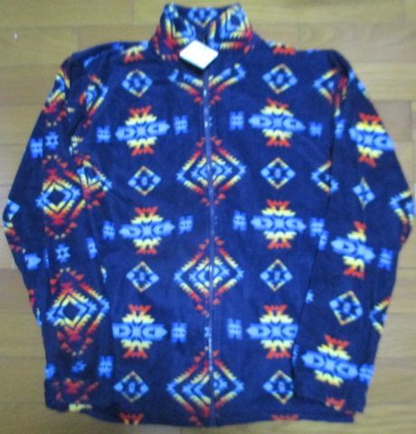 新品 ネイティブ柄 フリース ジャケット Lサイズ 総柄 紺 ネイビー 幾何学模様 防寒拍卖