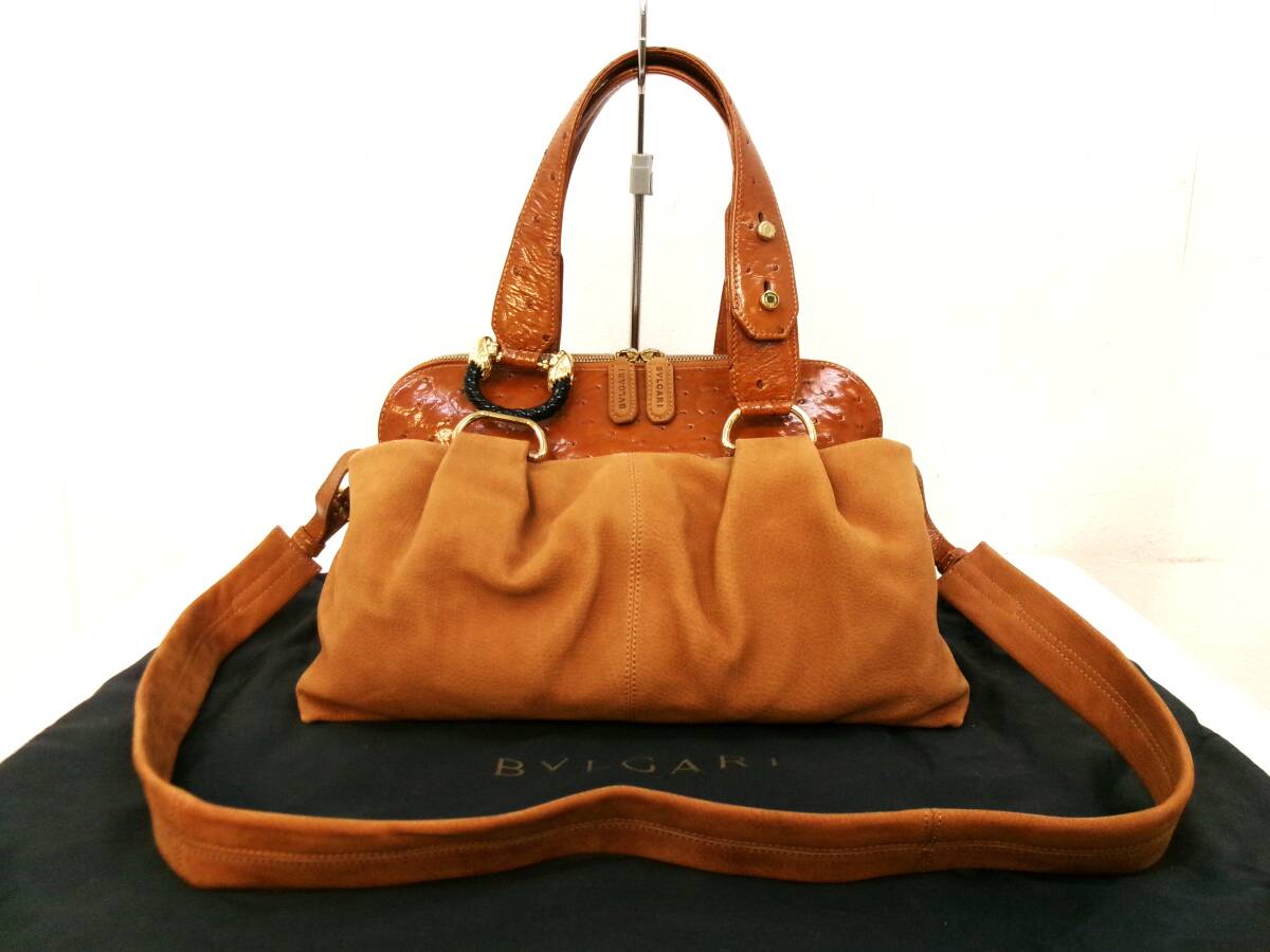 本物税込ブルガリ レオー二 2WAYバッグ【BVLGARI】オーストリッチ拍卖