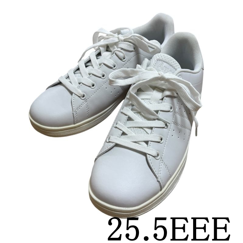 エニーウォーク シンプル レディーススニーカー コートシューズ 抗菌 防臭 全面中敷き ホワイト 25.5 EEE 幅広拍卖