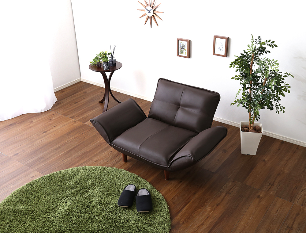 【送料無料】コンパクトカウチソファ合成皮革 ブラウン 1人掛け拍卖