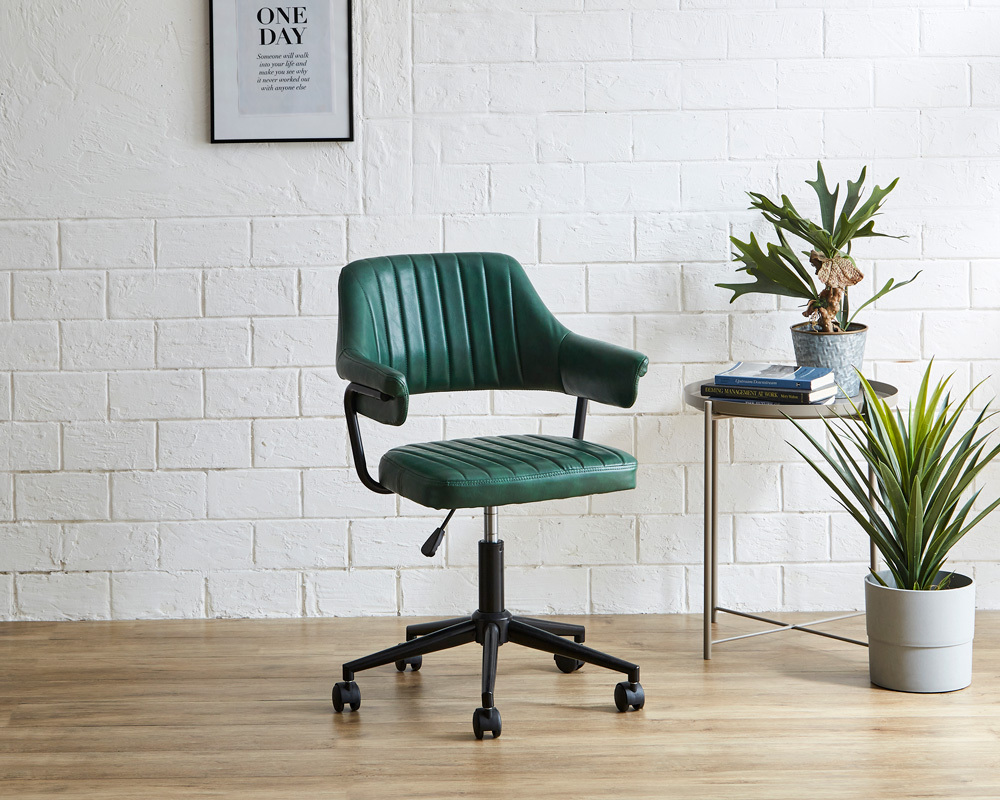 デスクチェア 肘付き 合成皮革 グリーン色 ガス圧昇降 ヴィンテージデスクチェア 1脚単品 拍卖