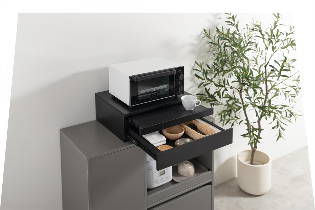 引き出し付レンジ下スライドトレー 幅50cm ブラック色 レンジ台拍卖