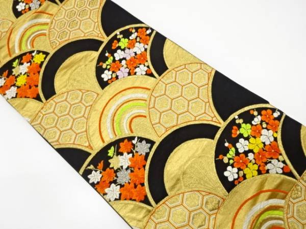 ys7259673; 青海波に枝梅・紅葉模様織出し袋帯(着用可)【アンティーク】【着】拍卖