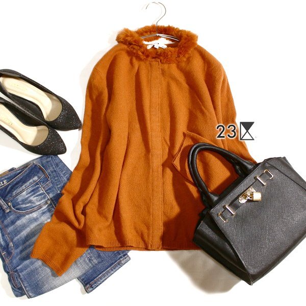 美品 オンワード樫山 23区 2Wayリアルファー ラム・アンゴラ ニット カーディガン 38号 M 秋 冬 24E12拍卖