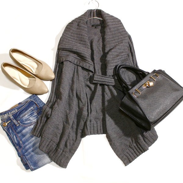 美品 オンワード樫山 iCB アイシービー ウール100% 綺麗め ノーボタン ニット カーディガン S 秋 冬 25A01拍卖