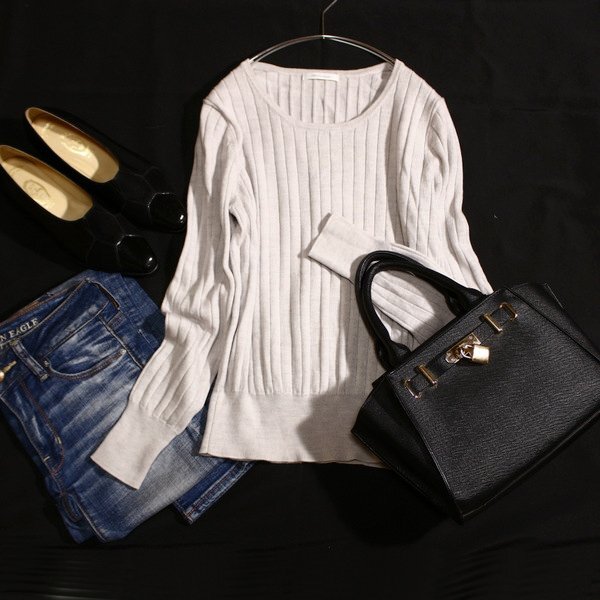 美品 FREDY emue フレディ エミュ 綺麗め ワイドリブ ウール ニット セーター 38号 M 秋 冬 25A01拍卖